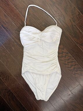 La Blanca White Ruched woman’s One-Piece Swimsuit with Removable Halter